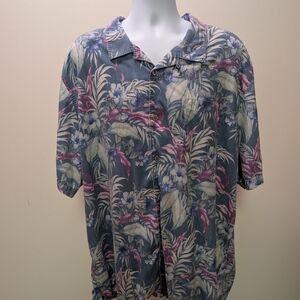 Tommy Bahama Blue Floral Tropical Button-Down aloha Hawaiian Resort Shirt
